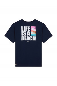 TEE SHIRT LIFE IS A BEACH NAVY